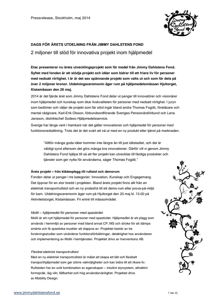 2 miljoner till stöd för innovativa projekt inom hjälpmedel