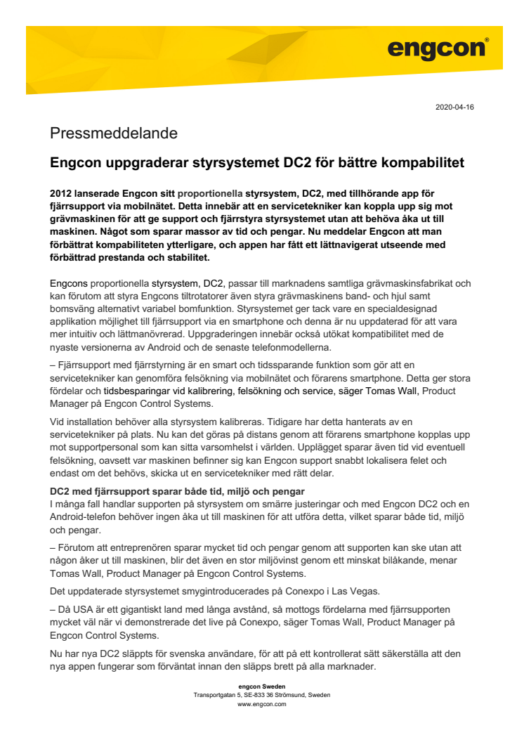 Engcon uppgraderar styrsystemet DC2 för bättre kompabilitet