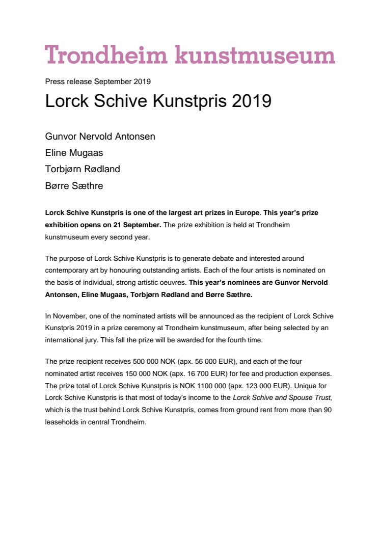 Det er klart for Lorck Schive Kunstpris 2019!