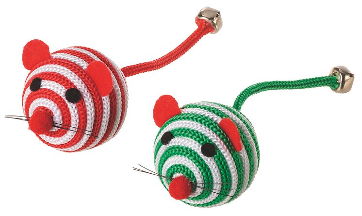 Little&Bigger Holiday Parade Cat Toy  Stripy Mice Balls 2-pack