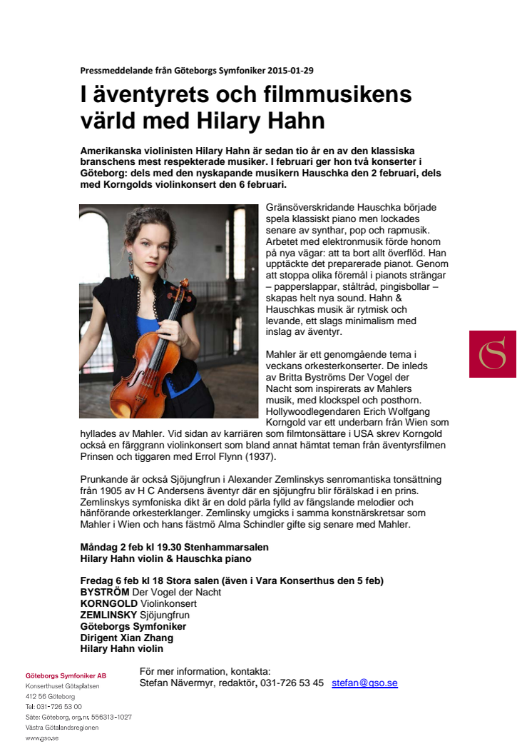 I äventyrets och filmmusikens värld med Hilary Hahn