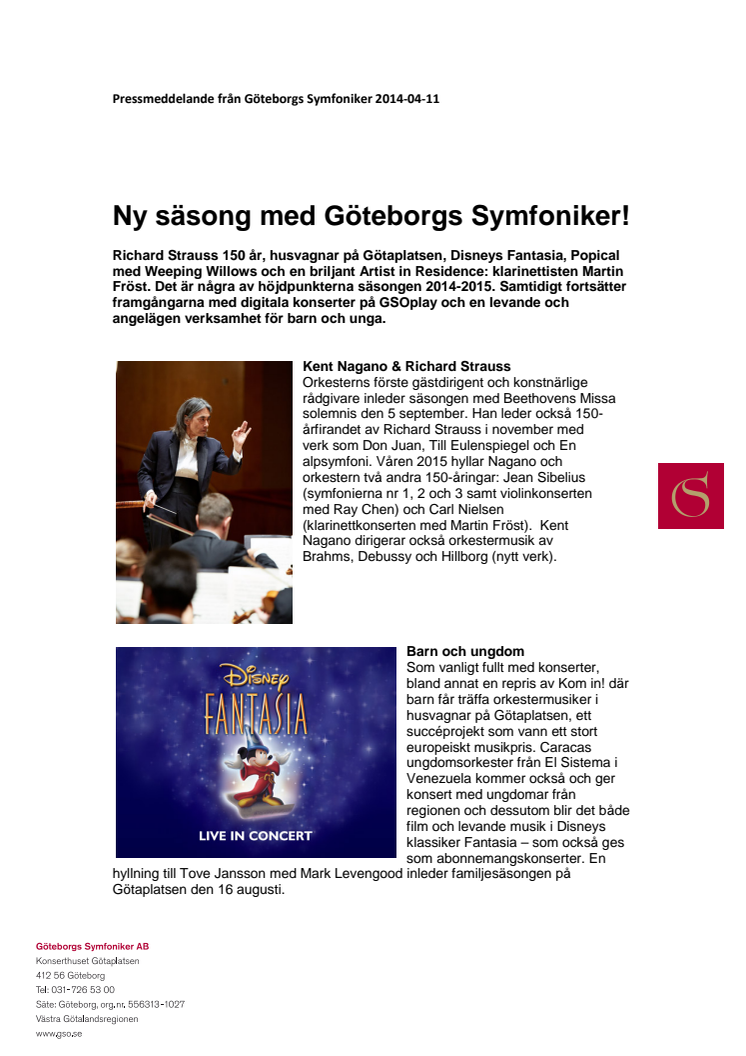 Ny säsong med Göteborgs Symfoniker!