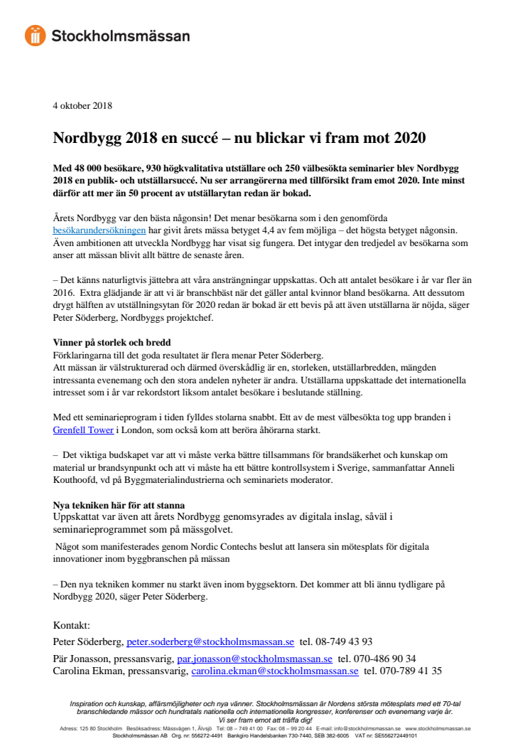 Nordbygg 2018 en succé – nu blickar vi fram mot 2020 