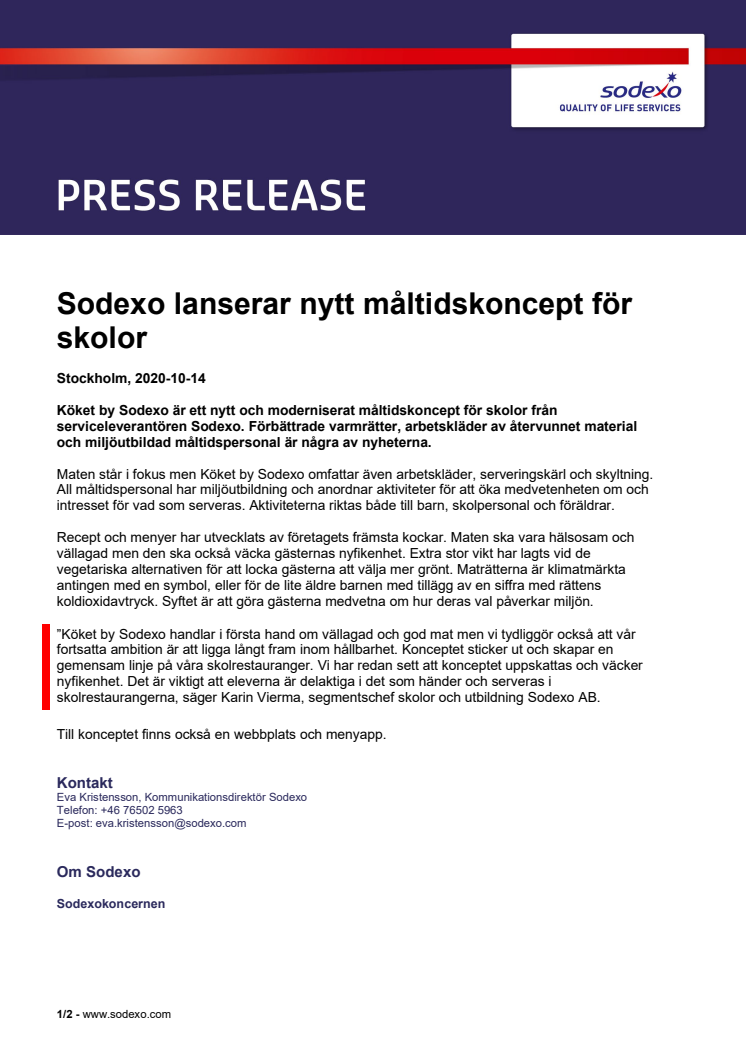 Sodexo lanserar nytt måltidskoncept för skolor