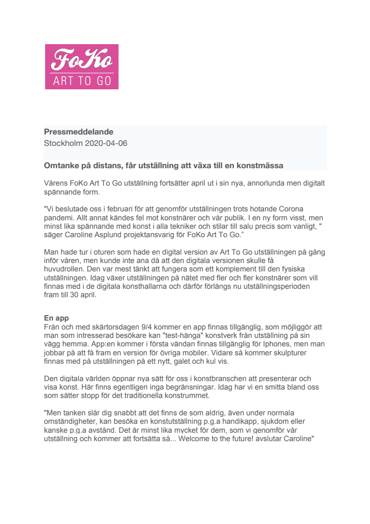Omtanke på distans, får utställning att växa till en konstmässa