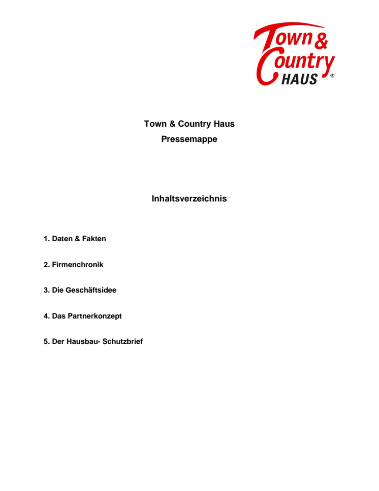 Pressemappe 2021 für Town & Country Haus