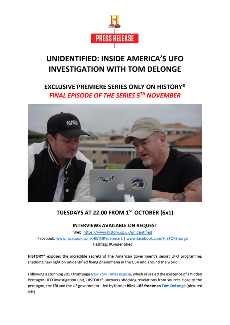 Press Release - Unidentified: Inside America's UFO Investigation - final episode