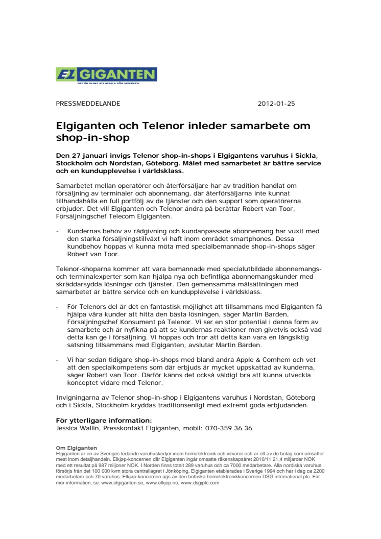 Elgiganten och Telenor inleder samarbete om shop-in-shop