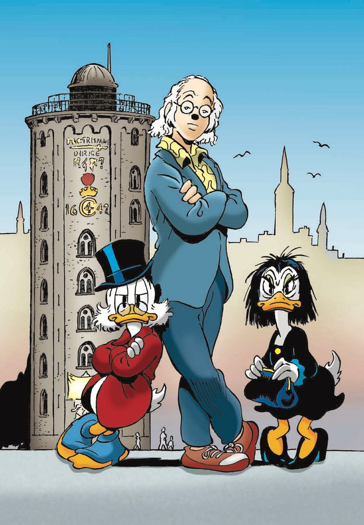 Don Rosa 70 år – Rosa, Joakim og Hexia foran Rundetårn.jpeg
