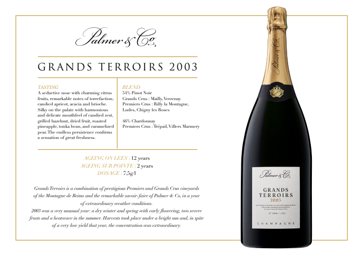 Limited Edition - Champagne Palmer & Co Grands Terroirs 2003 Magnum, lansering 2/12