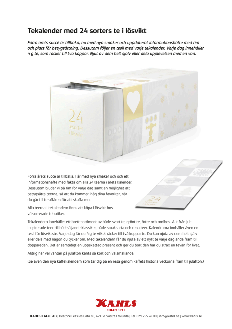 Tekalender med 24 sorters te i lösvikt
