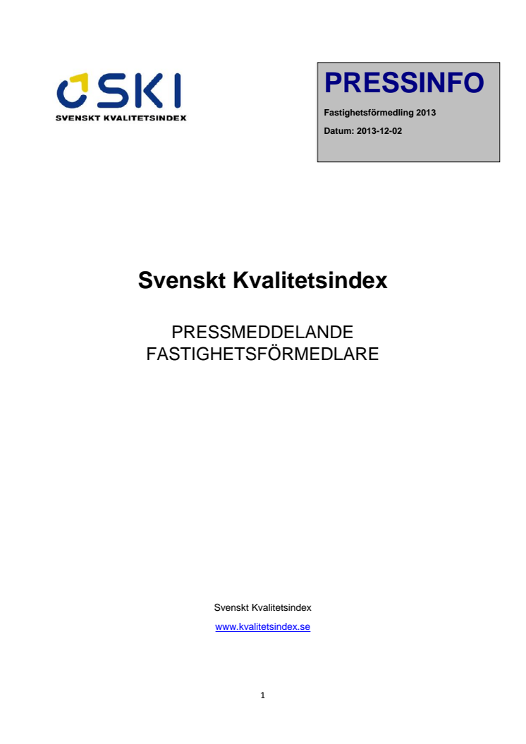 Svenskt Kvalitetsindex om Fastighetsförmedlare 2013