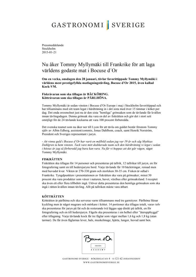 Nu åker Tommy Myllymäki till Frankrike för att laga världens godaste mat i Bocuse d´Or