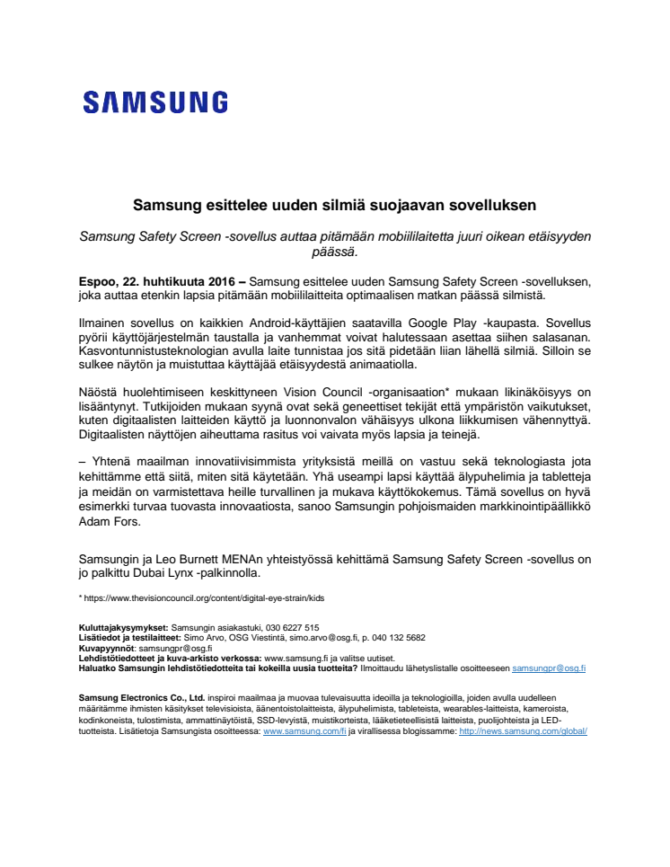 Samsung esittelee uuden silmiä suojaavan sovelluksen 