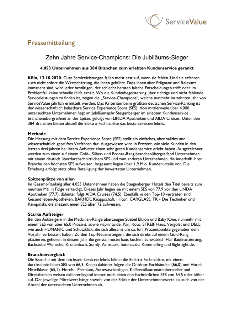 Zehn Jahre Service-Champions: Die Jubiläums-Sieger