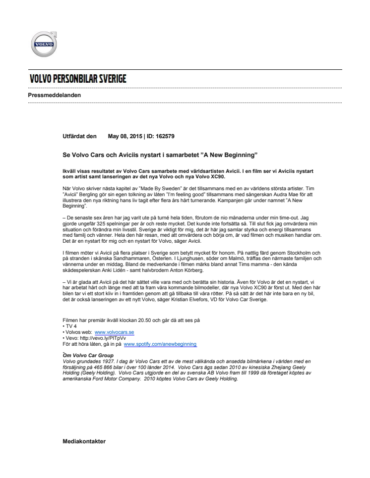 Se Volvo Cars och Aviciis nystart i samarbetet ”A New Beginning”