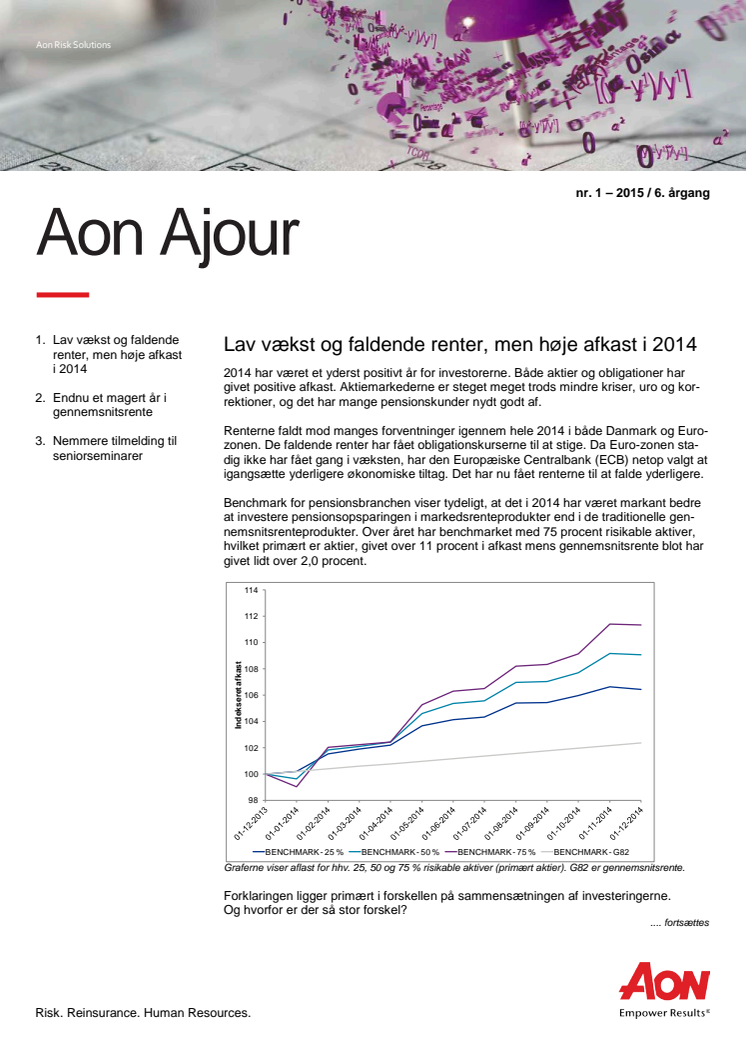 Aon Ajour 1-2015: Endnu et magert år i gennemsnitsrente 