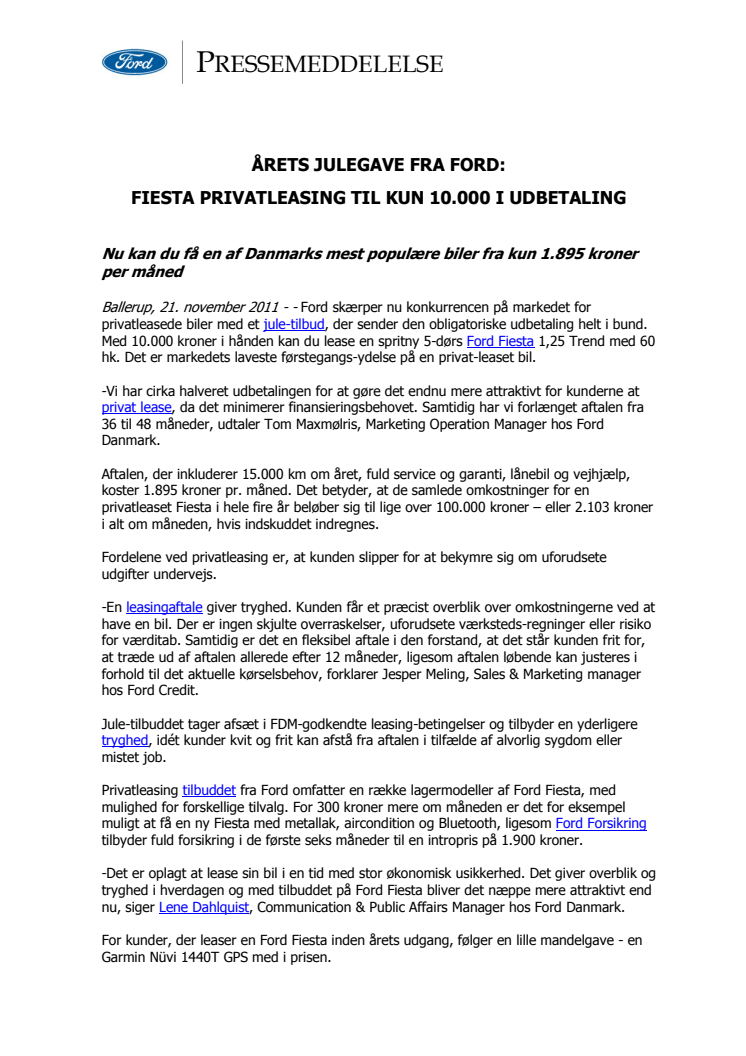 ÅRETS JULEGAVE FRA FORD: FIESTA PRIVATLEASING TIL KUN 10.000 KRONER I UDBETALING