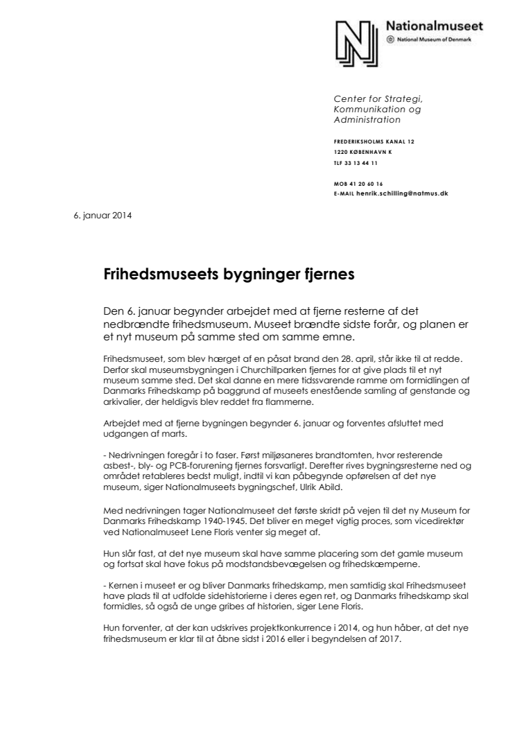 Frihedsmuseets bygninger fjernes