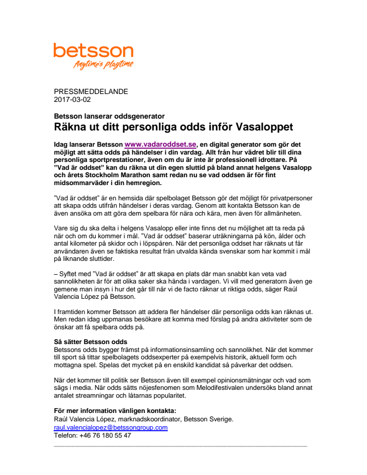 Betsson lanserar oddsgenerator - räkna ut ditt personliga odds inför Vasaloppet