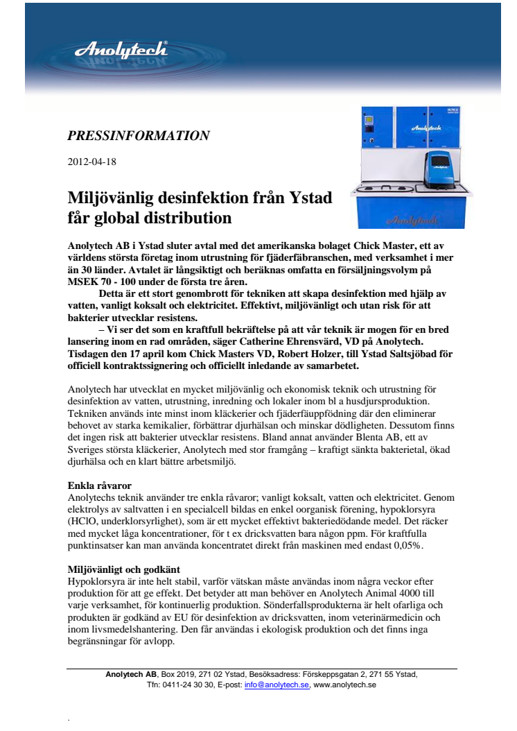 Anolytech: Miljövänlig desinfektion från Ystad får global distribution