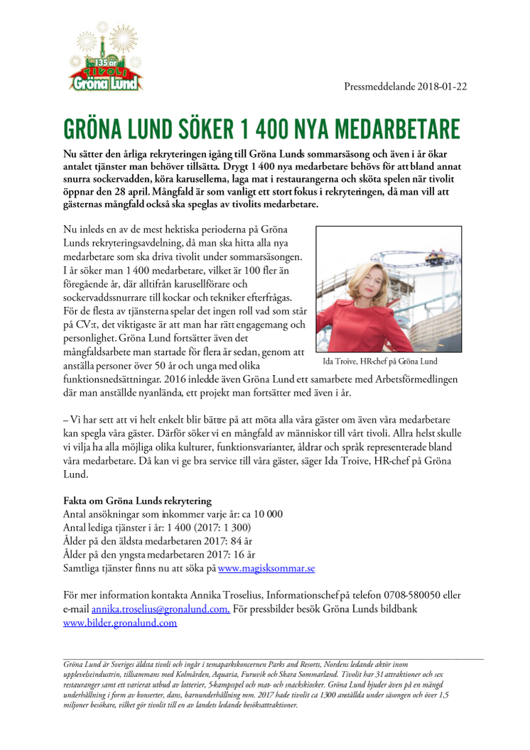 Gröna Lund söker 1 400 nya medarbetare