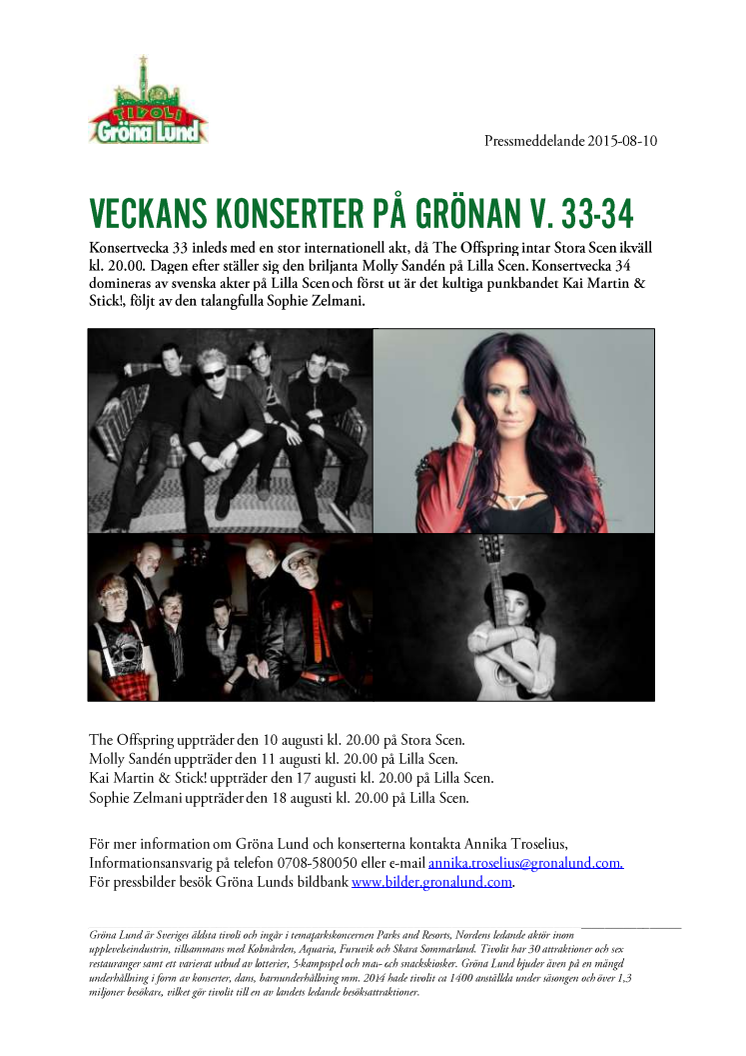 Veckans konserter på Grönan V. 33-34