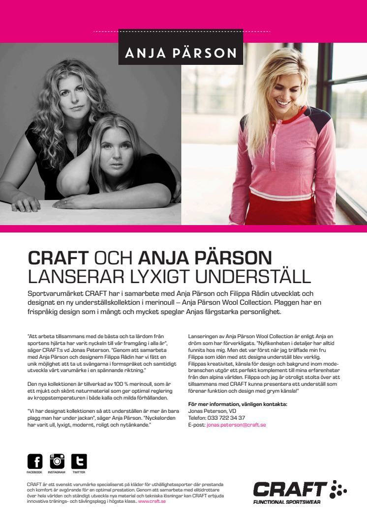 Craft och Anja Pärson lanserar lyxigt underställ