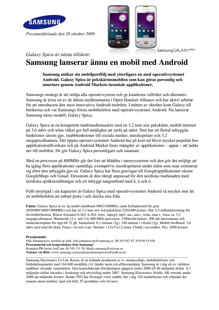 Samsung lanserar ännu en mobil med Android