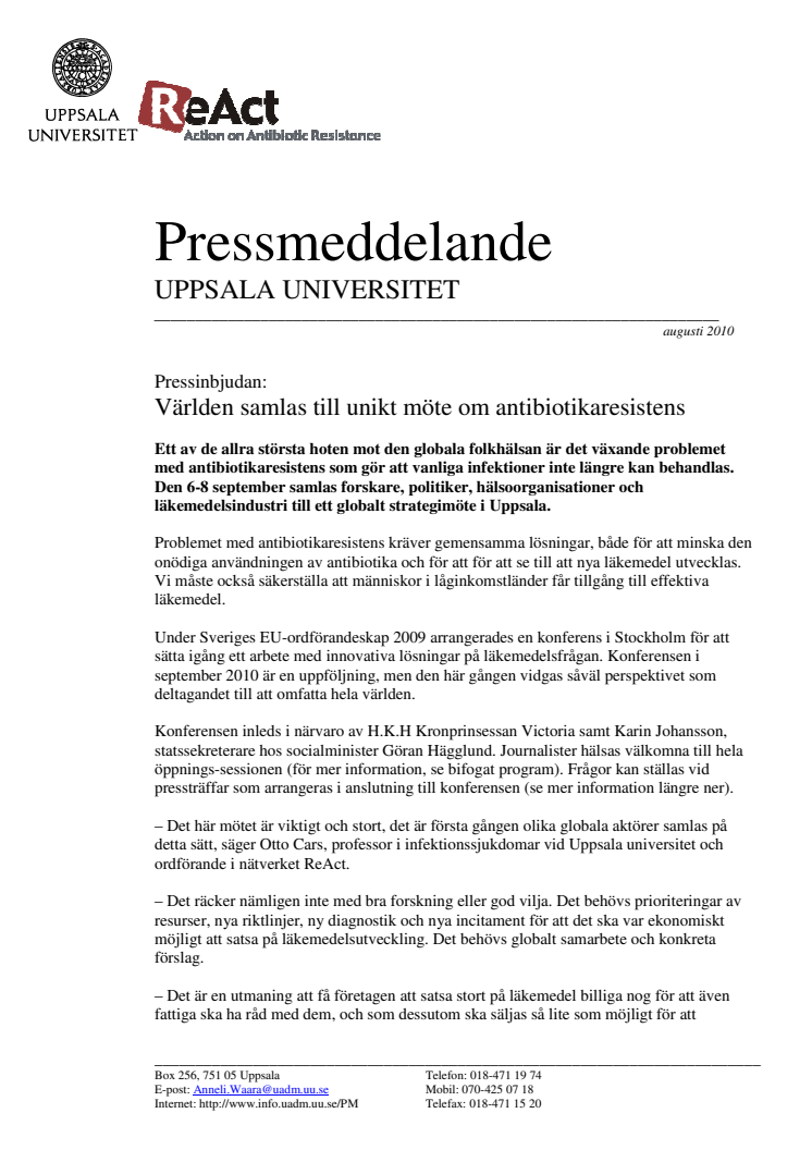 Pressinbjudan: Världen samlas till unikt möte om antibiotikaresistens