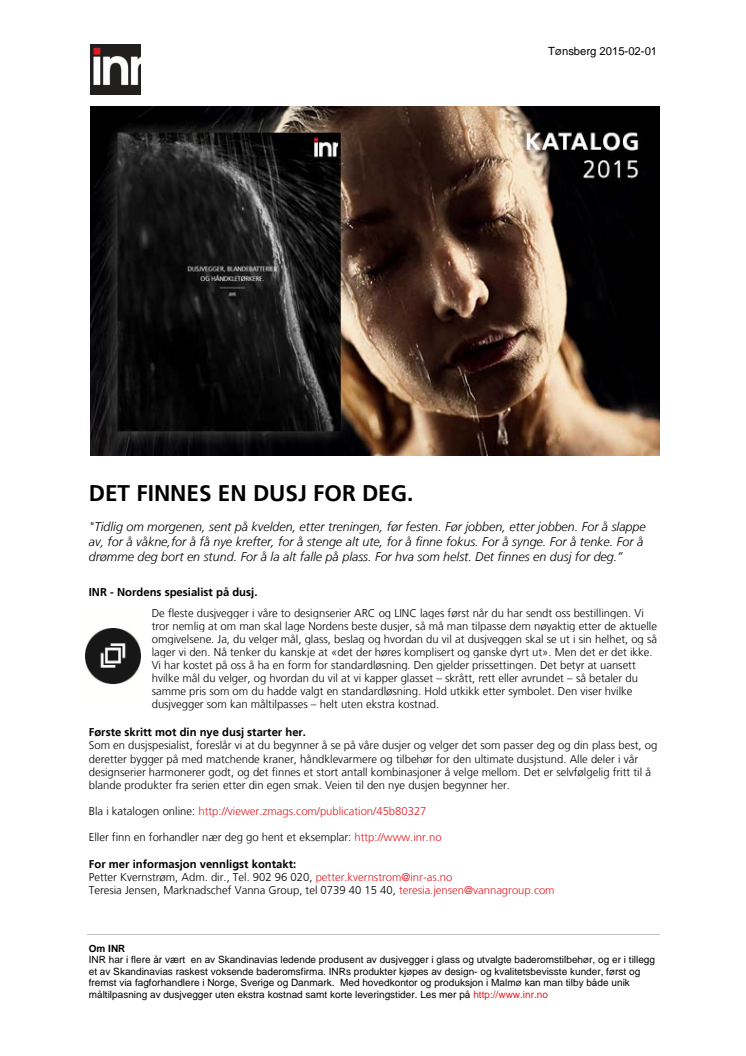 Katalog 2015 fra INR - Nordens dusjspesialist.