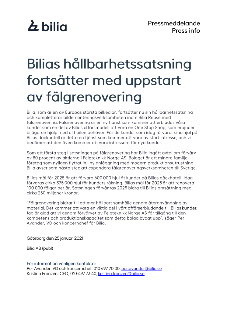 Bilias hållbarhetssatsning fortsätter med uppstart av fälgrenovering