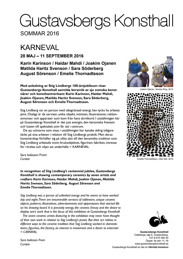 PÅMINNELSE Vernissage KARNEVAL!  Lördag 28 maj