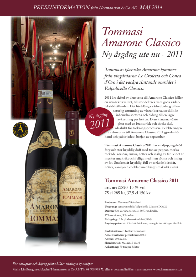 Tommasi Amarone Classico - ny årgång 2011!