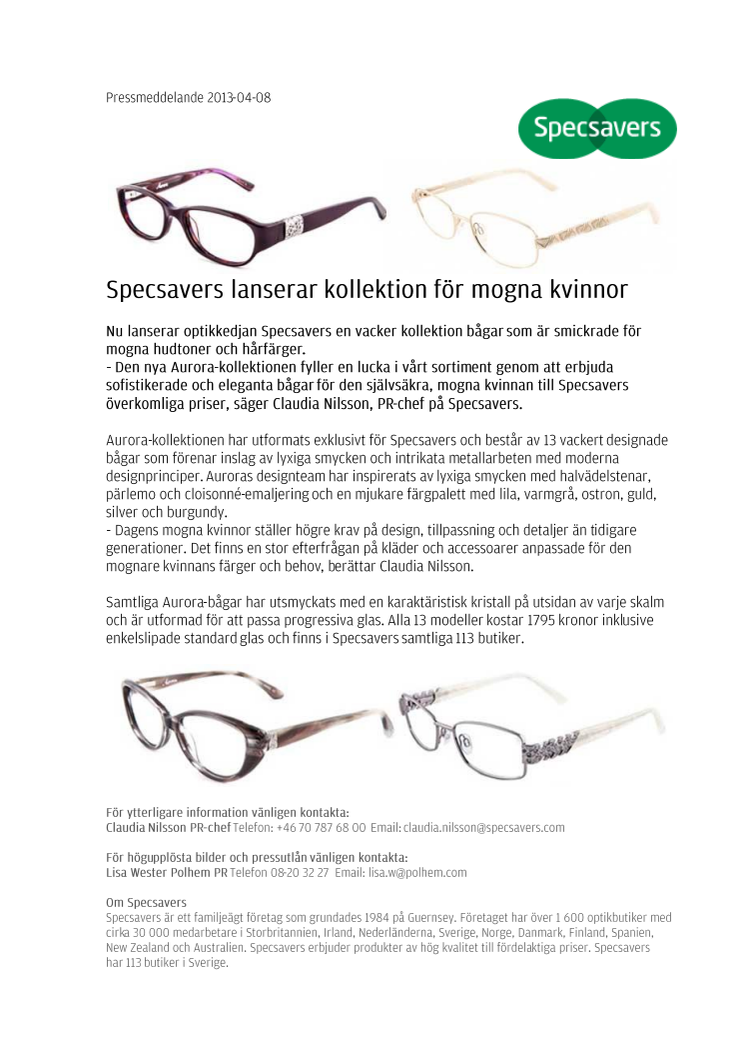 Specsavers lanserar kollektion för mogna kvinnor