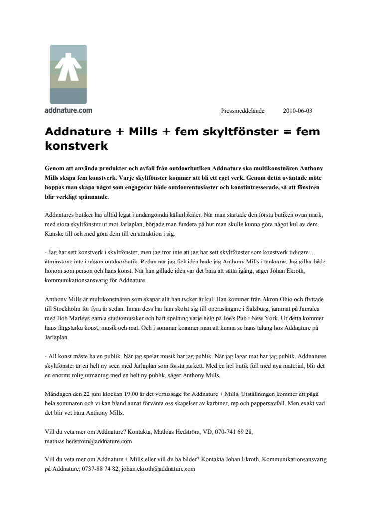 Addnature + Mills + fem skyltfönster = fem konstverk