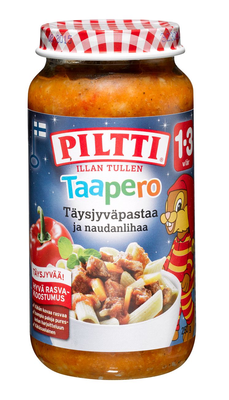 Piltti Taapero Täysjyväpastaa ja naudanlihaa 250 g, 1–3-vuotiaille