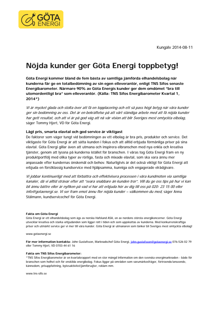 Nöjda kunder ger Göta Energi toppbetyg