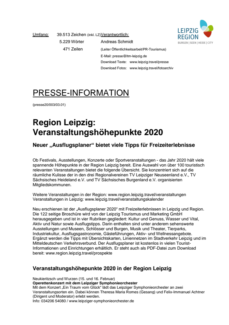 Leipzig Region: Veranstaltungshöhepunkte 2020
