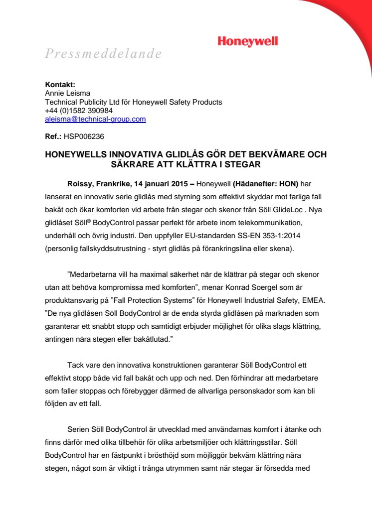  Honeywells innovativa glidlås gör det bekvämare och säkrare att klättra i stegar 
