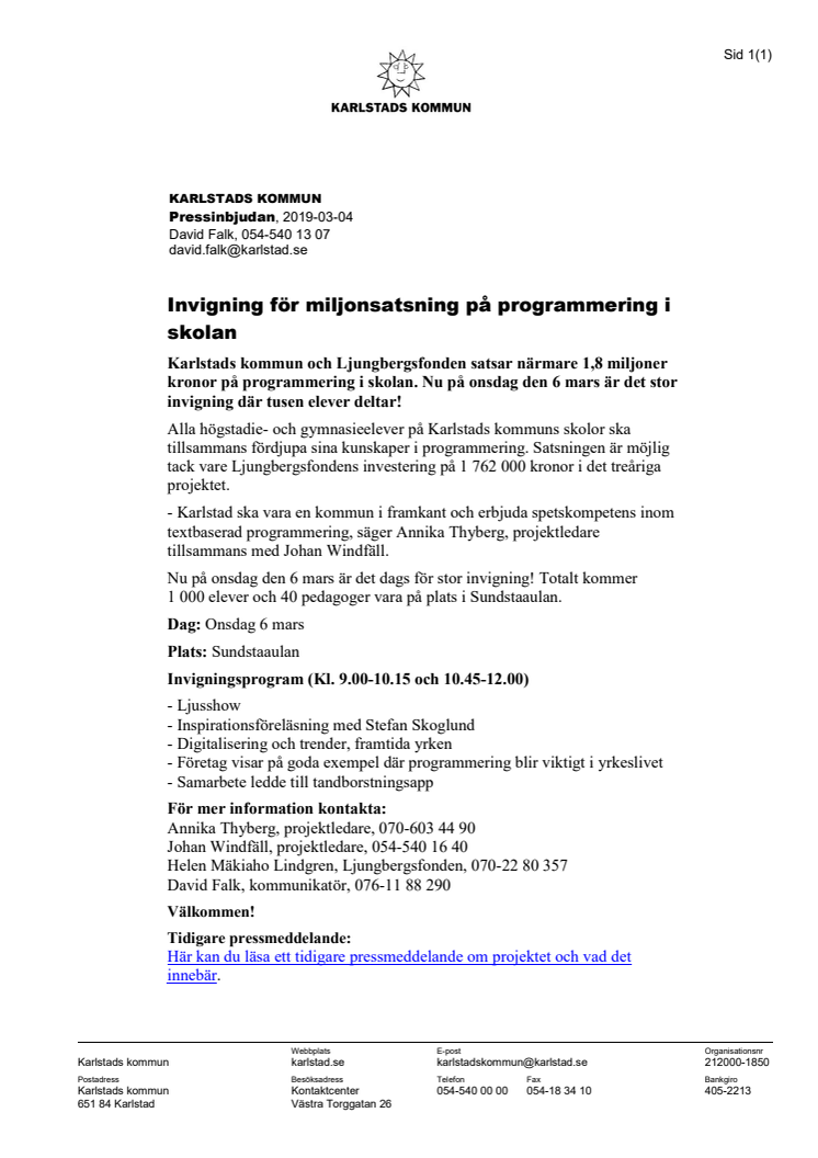 Pressinbjudan: Invigning av miljonsatsning på programmering i skolan