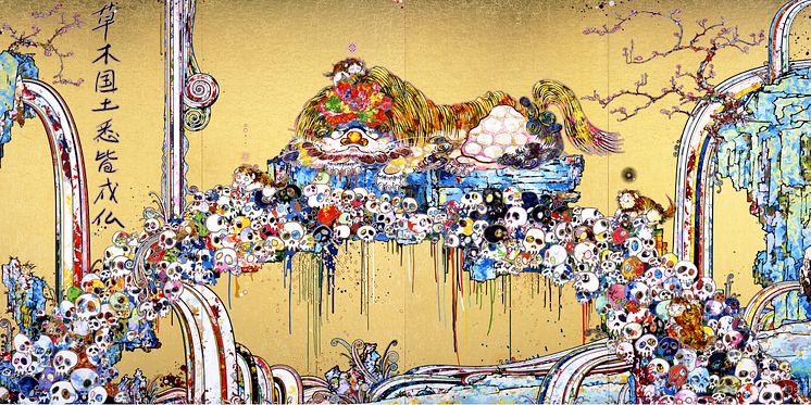 Takashi Murakami, A Picture of the Blessed Lion Who Nestles with the Secrets of Death and Life, 2014