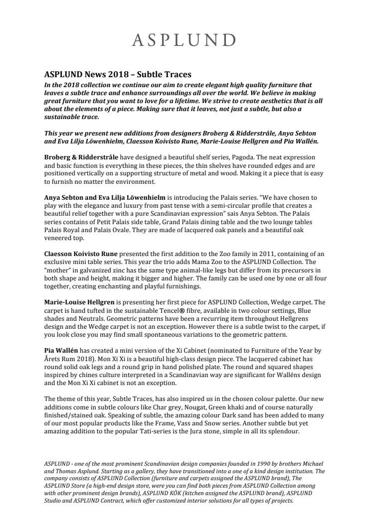 ASPLUND News 2018 – Subtle Traces