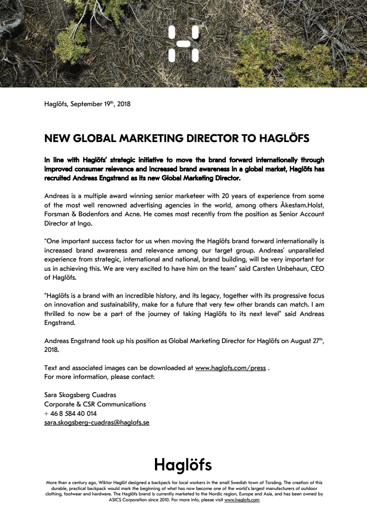 NEW GLOBAL MARKETING DIRECTOR TO HAGLÖFS 