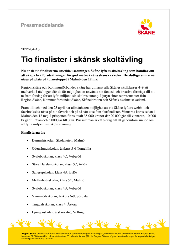 Tio finalister i skånsk skoltävling