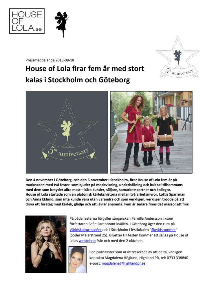 House of Lola firar fem år med stort kalas i Stockholm och Göteborg