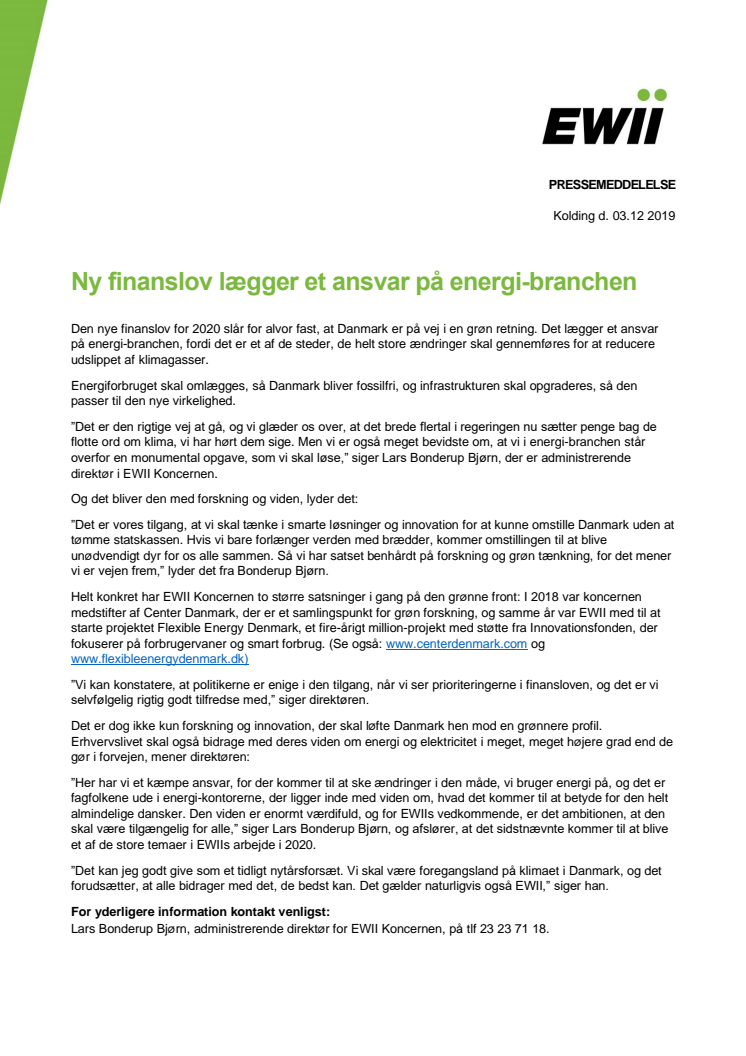 Ny finanslov lægger et ansvar på energi-branchen