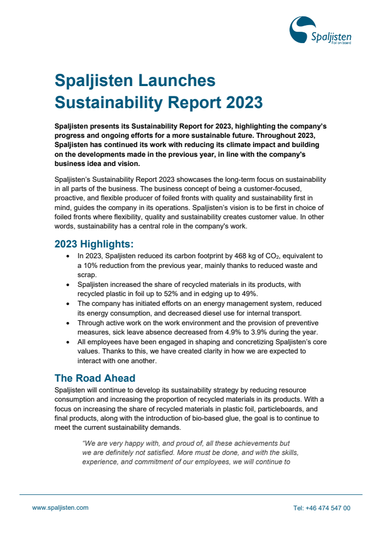 Spaljisten Sustainability Report PM ENG