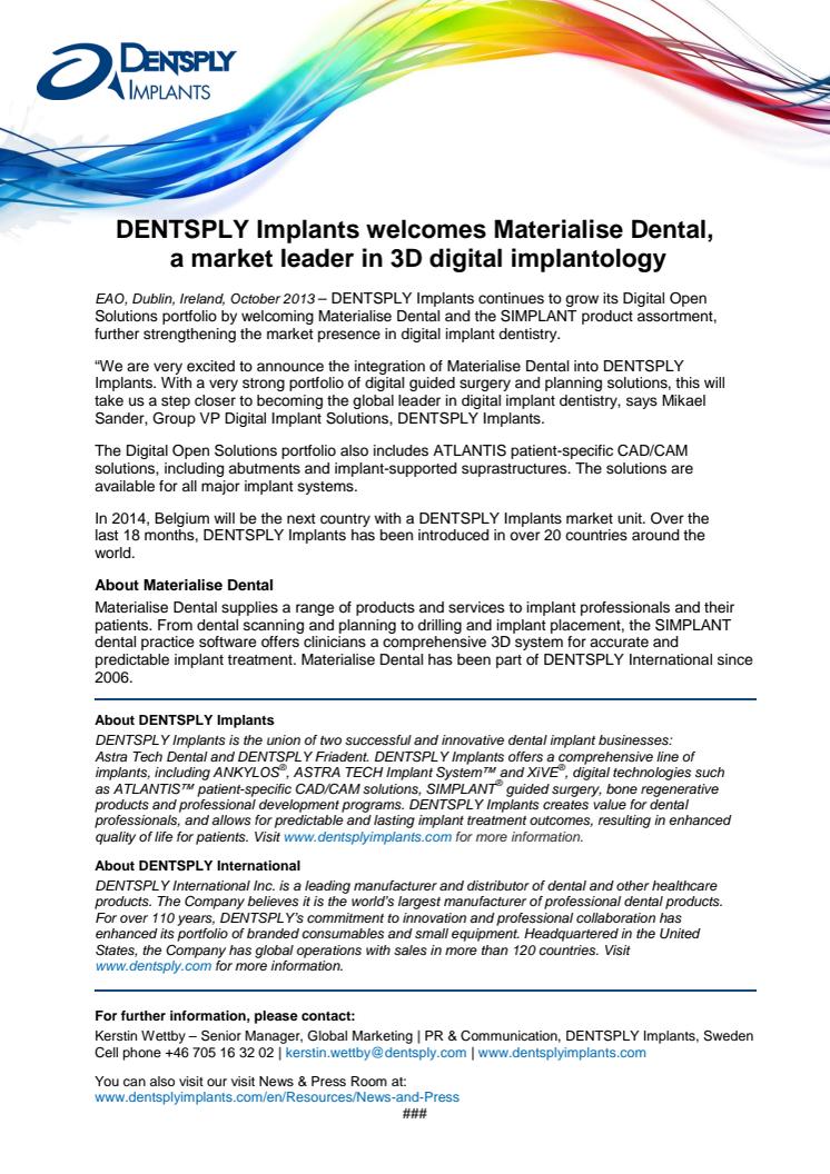 DENTSPLY Implants welcomes Materialise Dental, a market leader in 3D digital implantology