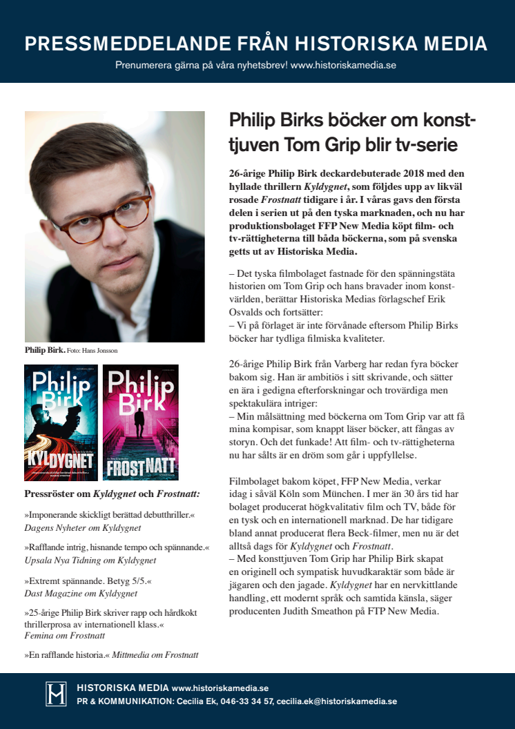 Philip Birks böcker om konsttjuven Tom Grip blir tv-serie